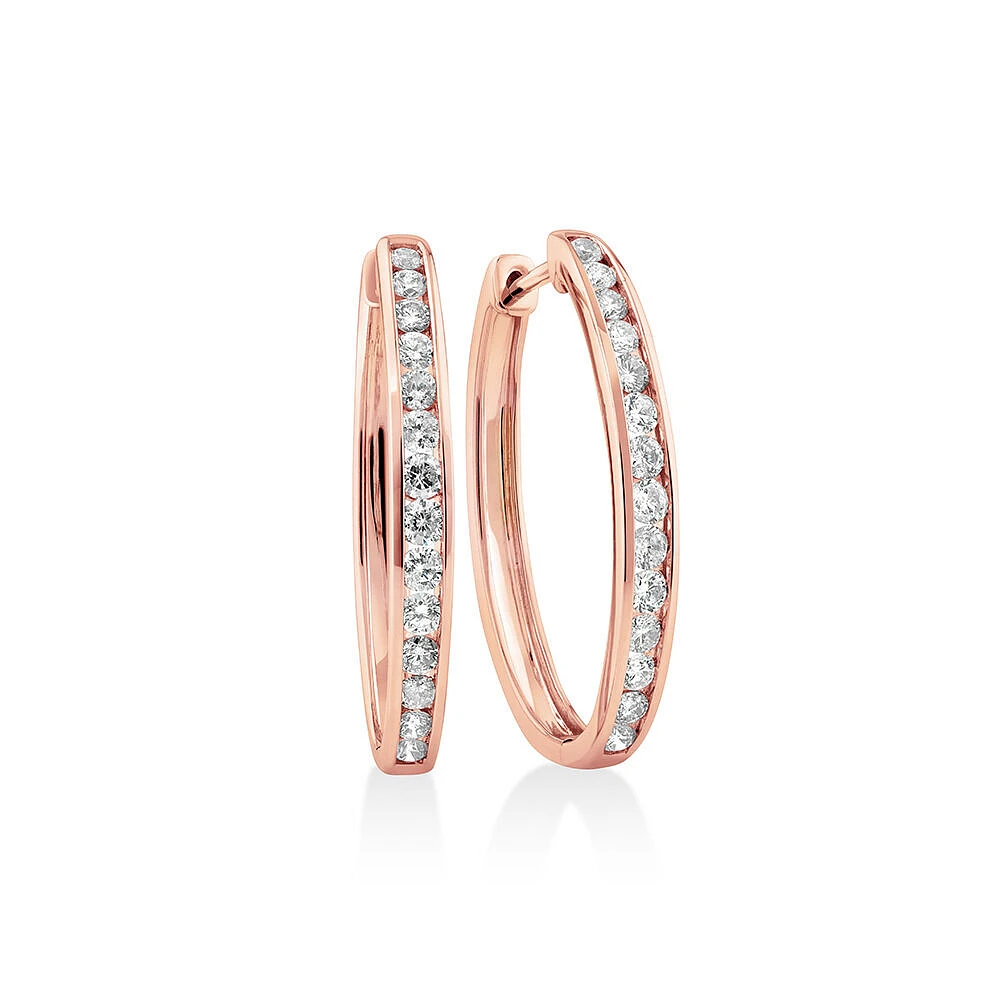 Huggie Earrings with 1 Carat TW of Diamonds in 10kt Rose Gold