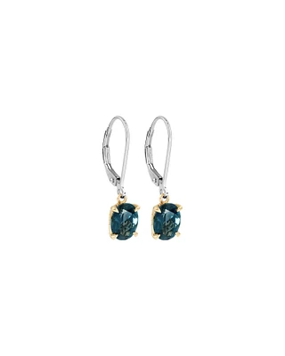 Boucles d'oreilles en argent sterling et or jaune 10 K avec topaze bleue de Londres