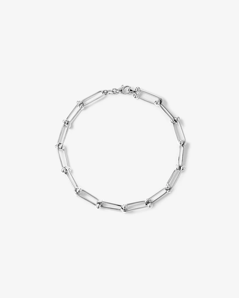 Ball and Oval Link Chain Bracelet in Sterling Silver