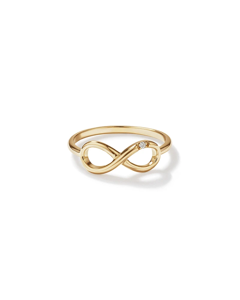 Bague infini ornée d'un diamant en or jaune 10kt