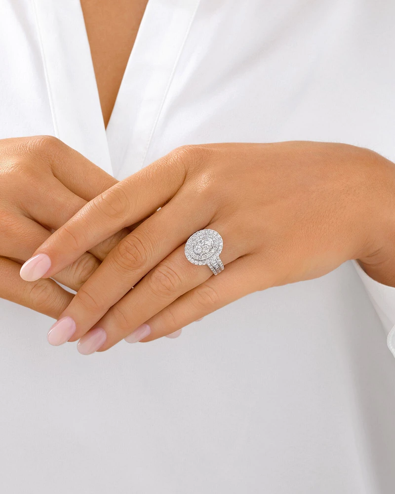 Oval Cluster Ring with 2.50 Carat TW of Diamonds in 14kt White Gold