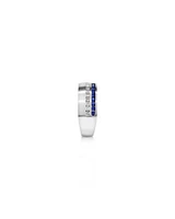 Bague pour homme en or blanc 10 carats avec diamants TW et saphir bleu de 0,46 carat