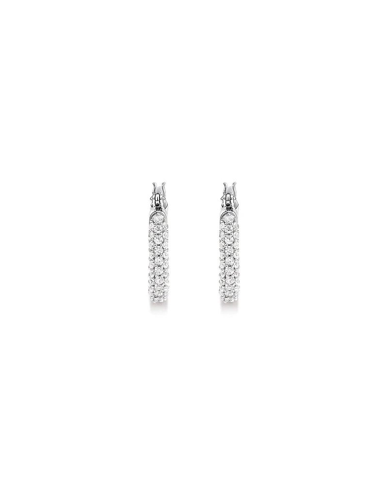 Pavé Cubic Zirconia Small Hoop Earrings in Sterling Silver