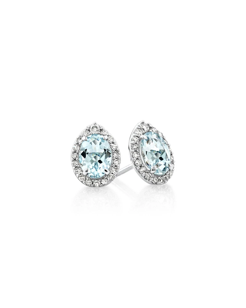 Stud Earrings with Aquamarine & 0.27 Carat TW of Diamonds in 10kt White Gold