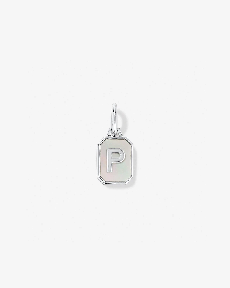 Letter F Mother of Pearl Initial Pendant in Sterling Silver