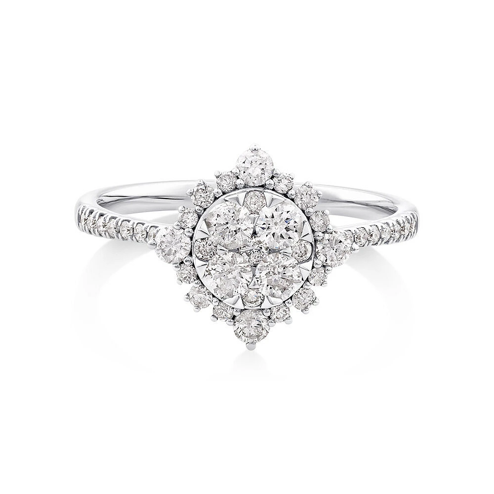 Halo Engagement Ring with .79TW of Diamonds in 14k White Gold