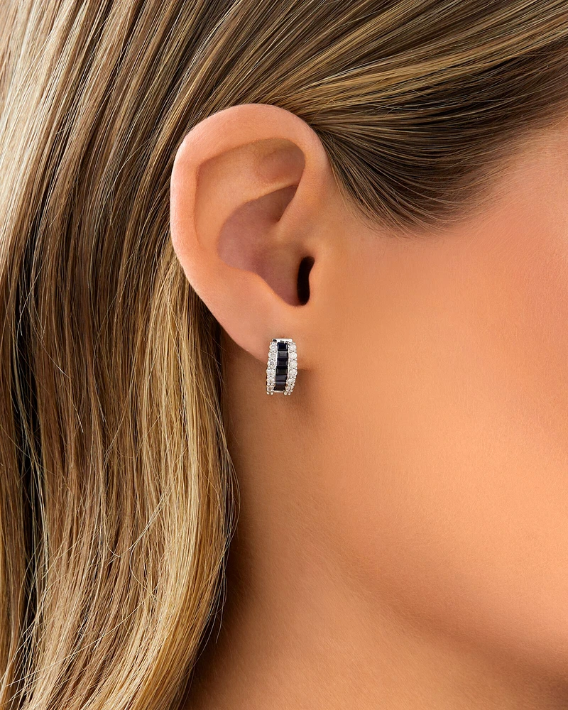 Huggie Earrings with Sapphire & 0.43 Carat TW of Diamonds In 10kt White Gold