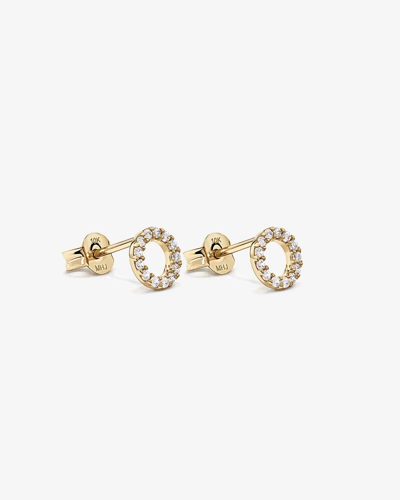 Boucles d'Oreilles Clous Cercle Ouvert en Zircon Cubique en Or Jaune 10 kt