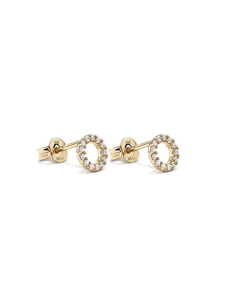 Cubic Zirconia Open Circle Stud Earrings in 10kt Yellow Gold