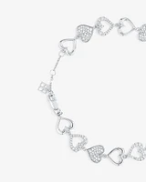 Cubic Zirconia open and closed Heart Bracelet in Sterling Silver