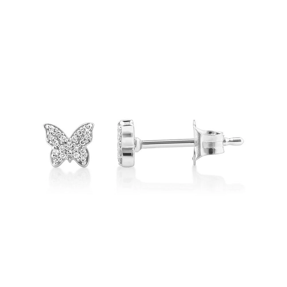 Boucles d'oreilles à petits papillons avec diamants en argent sterling