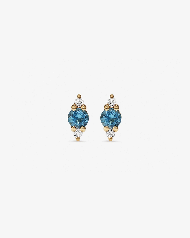 London Blue Topaz and Diamond Stud Earrings in 10kt Yellow Gold