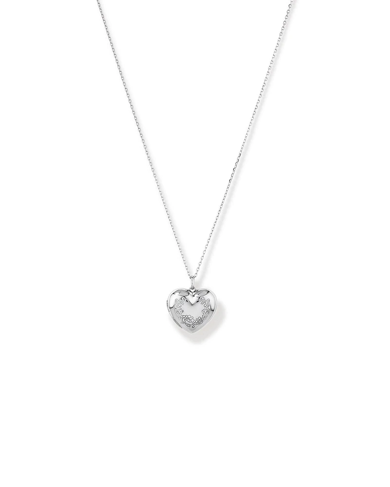 Floral Love Heart Locket Necklace in Sterling Silver