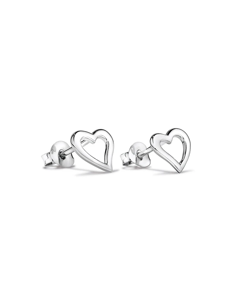 Open Heart Stud Earrings in Sterling Silver