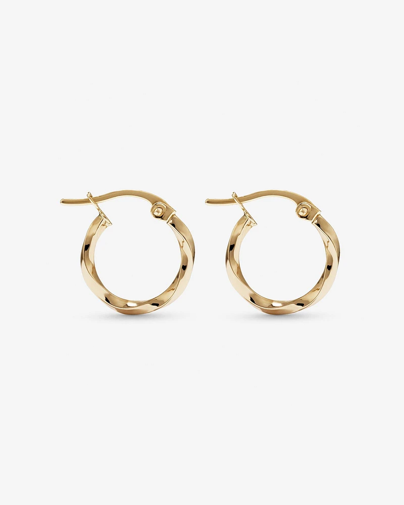 10mm Square Twist Hoop Earrings in 10kt Yellow Gold