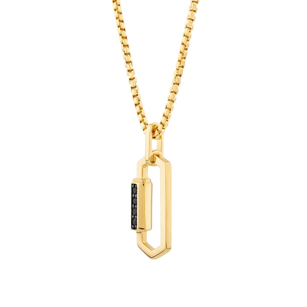 Men's 0.10 Carat TW Black Diamond Pendant on Rounded Box Chain in 10kt Yellow Gold