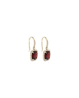 Cushion Cut Red Garnet Gemstone and Diamond Halo Drop Earrings 10kt Yellow Gold