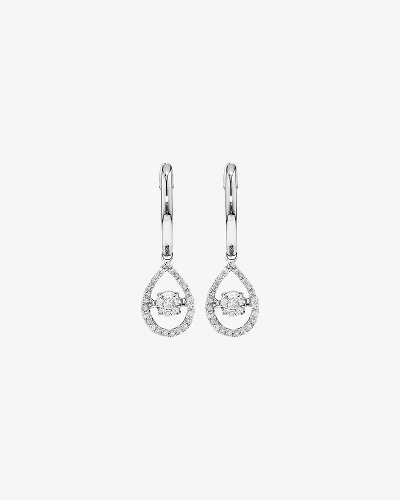 0.36 Carat TW Diamond Halo Everlight Pear Pendant and Huggie Earrings Set in Sterling Silver