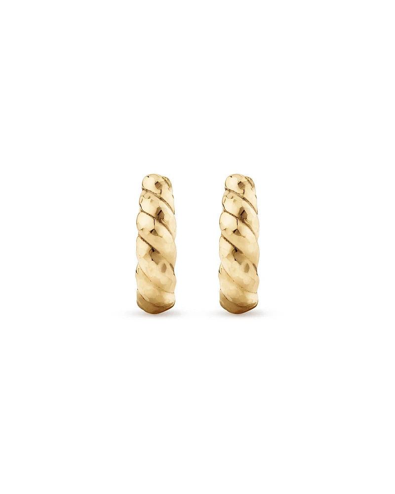 Diamond-Cut Dome Hoop Studs in 10kt Yellow Gold