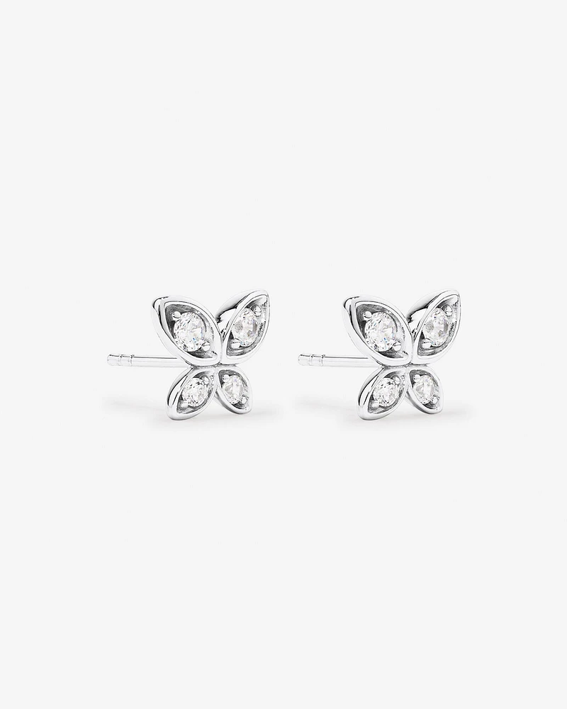 Cubic Zirconia Butterfly Stud Earrings in Sterling Silver