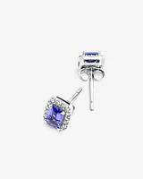 Halo Stud Earrings with Tanzanite & 0.25 Carat TW of Diamonds in 14kt White Gold