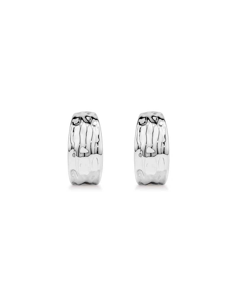 Boucles D'Oreilles Demi-Créoles Bombées Martelées En Argent Sterling