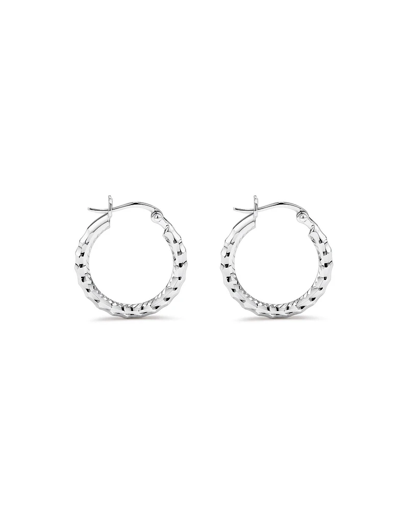 Diamond Cut Texture Hoop Earrings in Sterling Silver