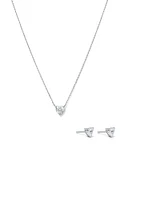 Cubic Zirconia Heart Stud Earrings and Necklace Set in Sterling Silver