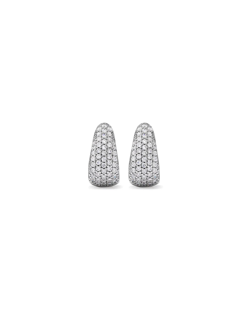 Cubic Zirconia Pave Half Hoop Dome Stud Earrings in Sterling Silver