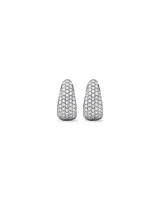 Cubic Zirconia Pave Half Hoop Dome Stud Earrings in Sterling Silver