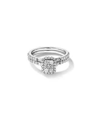 0.75 Carat TW Rectangle Shaped Cluster Engagement Ring and Wedding Ring Bridal Set in 14kt White Gold