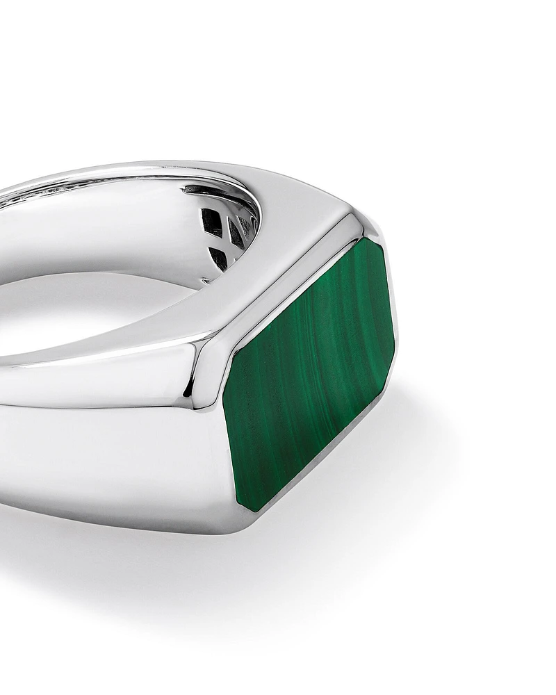 Men's Green Malachite Gemstone Rectangle Signet Ring in Sterling Silver