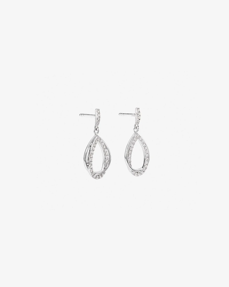 Cubic Zirconia Interlaced Oval Drop Earrings in Sterling Silver