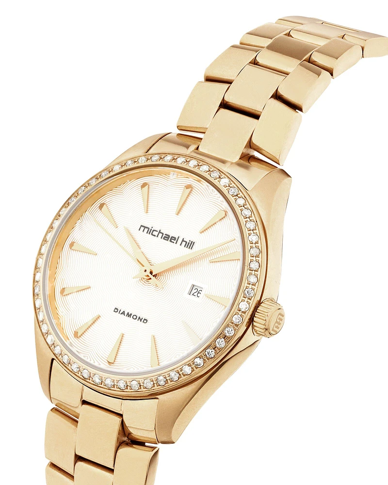 Montre en acier inoxydable doré avec diamants totalisant 0,60 ct pour femme