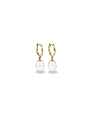 Hoop Earrings with Cultured Freshwater Pearls in 10kt Yellow Gold