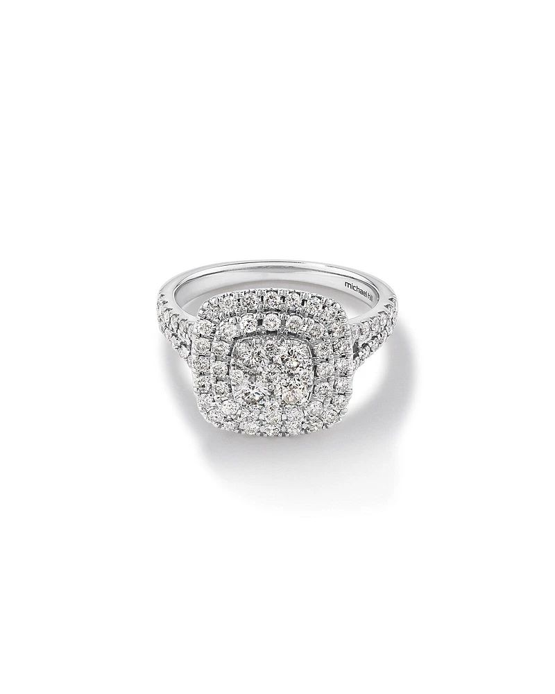 Bague Halo à Grappe Coussin de Diamant de 1,30 Carat TW en Or Blanc 10kt