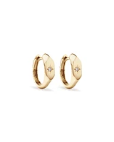 Diamond Star Accent Signet Huggie Hoop Earrings in 10kt Yellow Gold