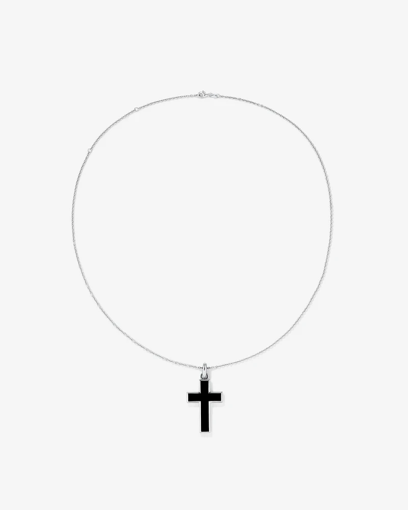 Onyx Cross Pendant in Silver with 65cm Cable Chain