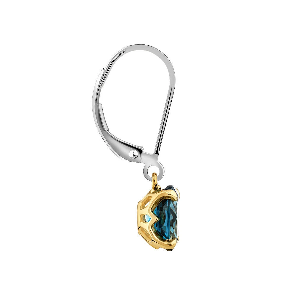 Earrings with London Blue Topaz in Sterling Silver and 10kt Yellow Gold