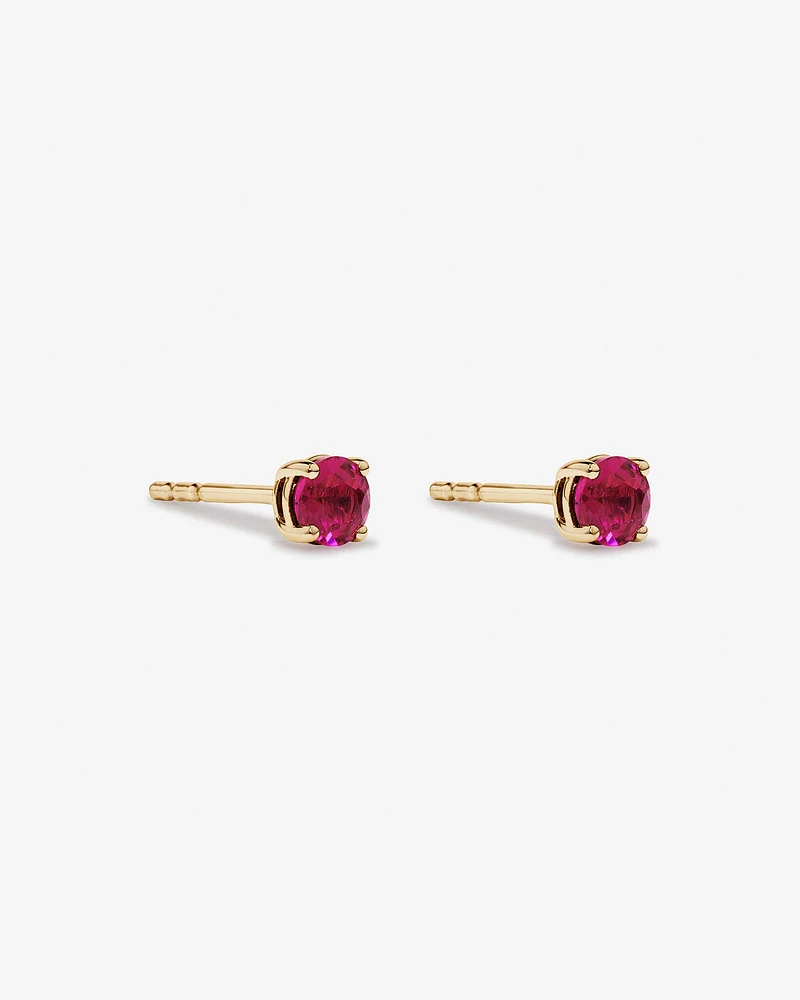 Boucles d'Oreilles Clous en Or Jaune 10kt avec Rubis Rouge Créé Ronde