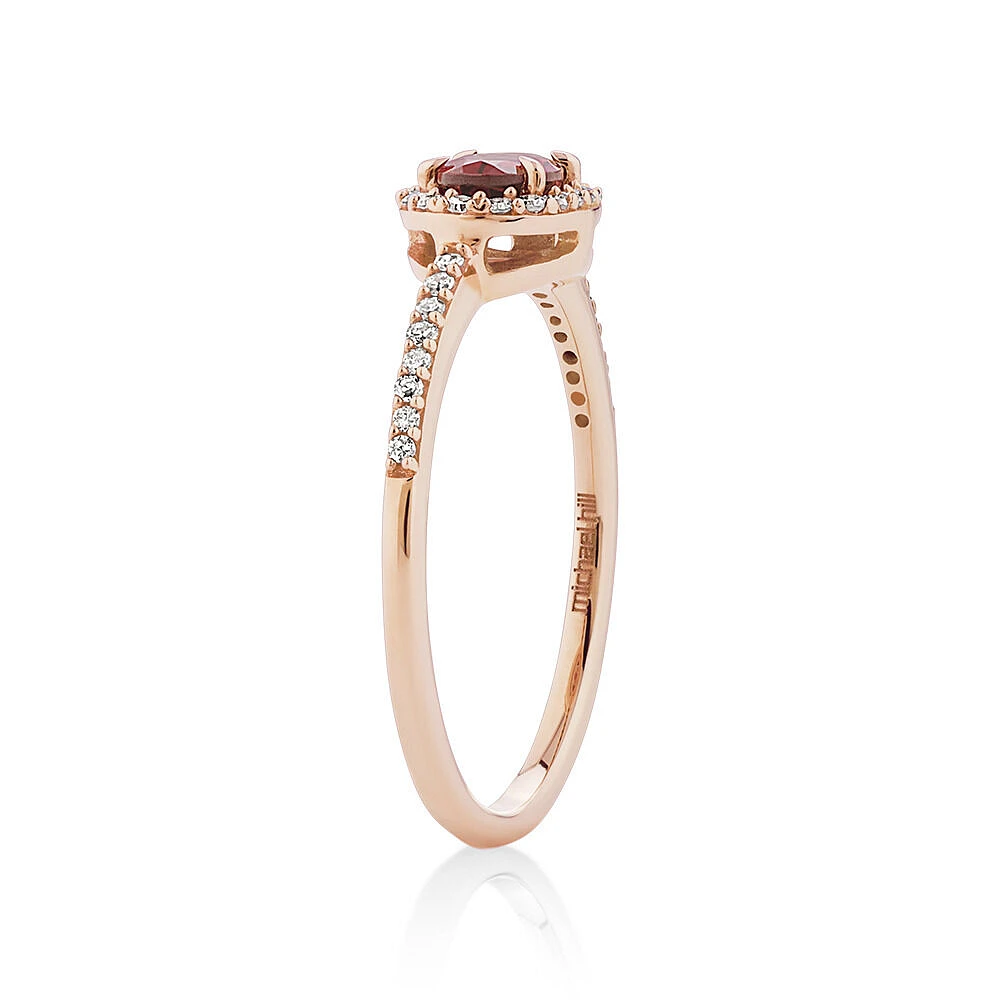 Halo Ring with Rhodolite Garnet & 0.15 Carat TW of Diamonds in 10kt Rose Gold