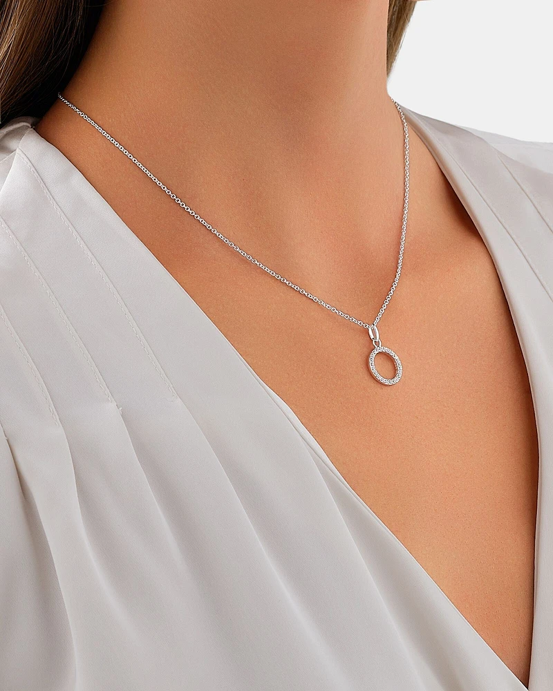 Open Circle Pendant with Cubic Zirconia in Sterling Silver