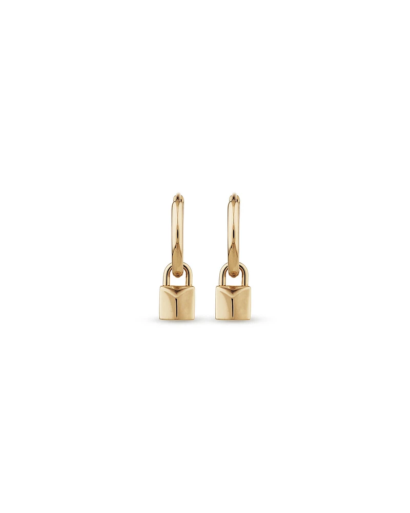 Signature Lock Hoop Huggie Earrings in 10kt Yellow Gold