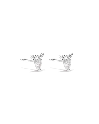 Cubic Zirconia Reindeer Stud Earrings in Sterling Silver