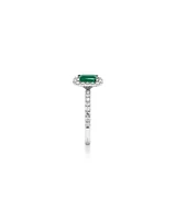 Emerald Cut Green Emerald Gemstone and 0.60 Carat TW Diamond Halo Ring in 14kt White Gold