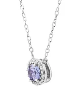 Halo Necklace with Tanzanite & Diamond in 10kt White Gold