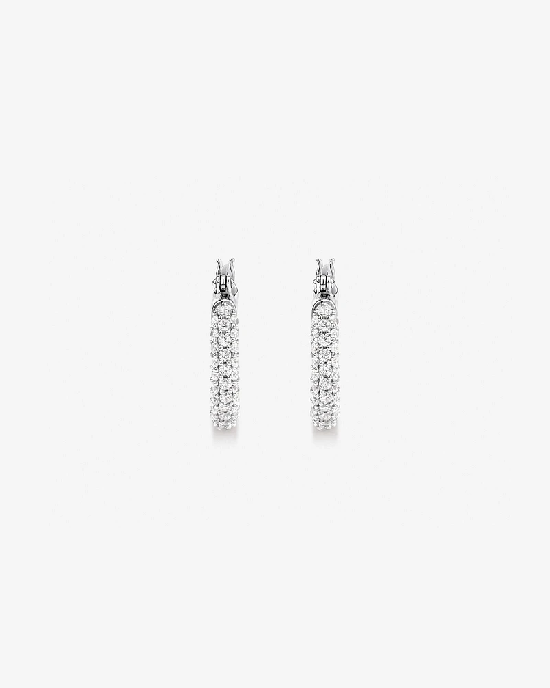 Pavé Cubic Zirconia Small Hoop Earrings in Sterling Silver