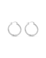 Full Pavé Set Cubic Zirconia Hoop Earrings in Sterling Silver