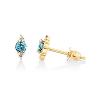 London Blue Topaz and Diamond Stud Earrings in 10kt Yellow Gold