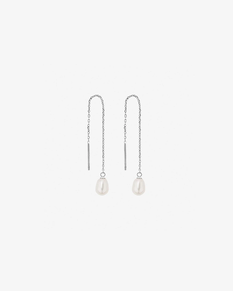 6mm Threader Earrings with Cultured Freshwater Pearls in Sterling Silver